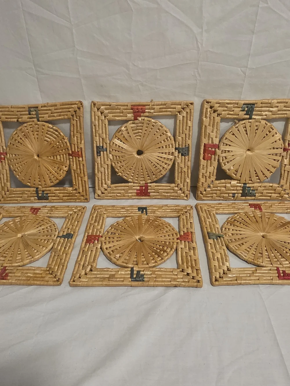 Set Of 6 Woven Raffia Trivets Square 8